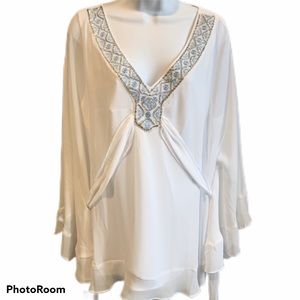 NWT White House Black Market White Beaded Top XL